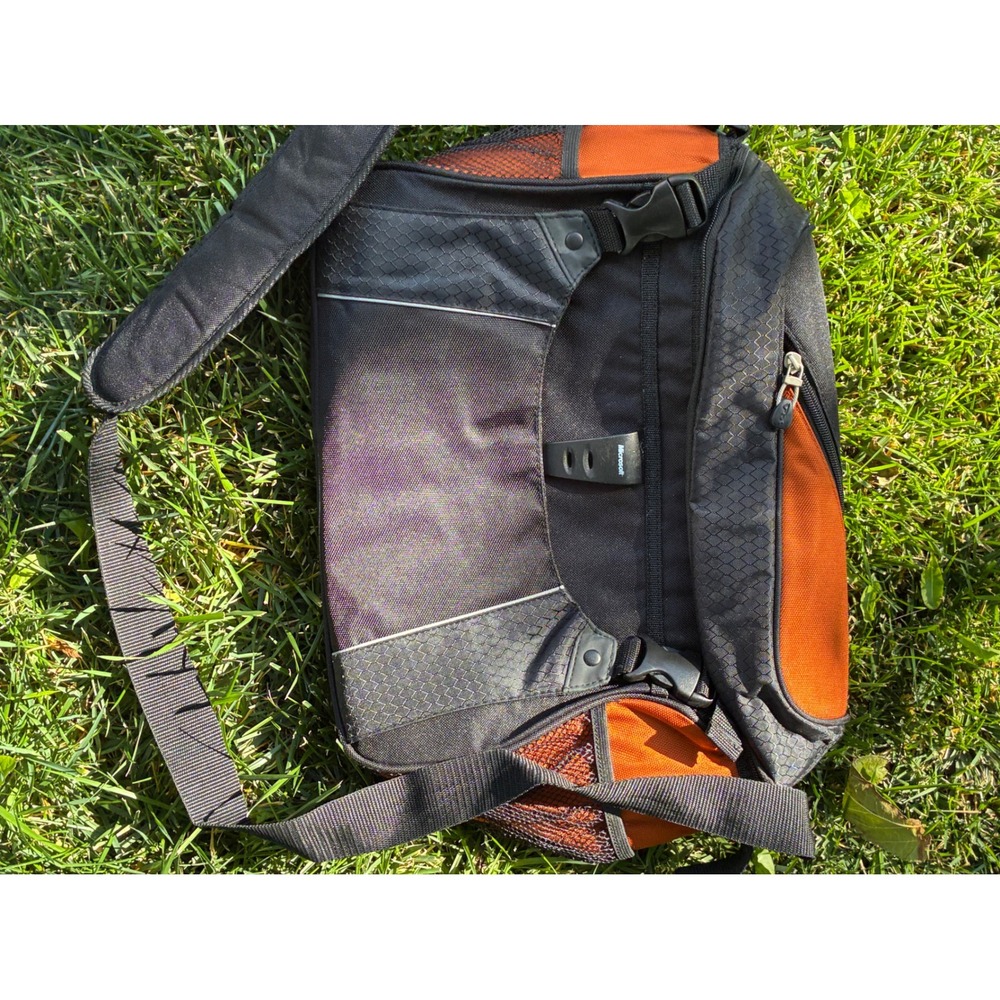 Microsoft Messenger Bag Black Orange Tech Laptop Shoulder Bag Buckle Closure